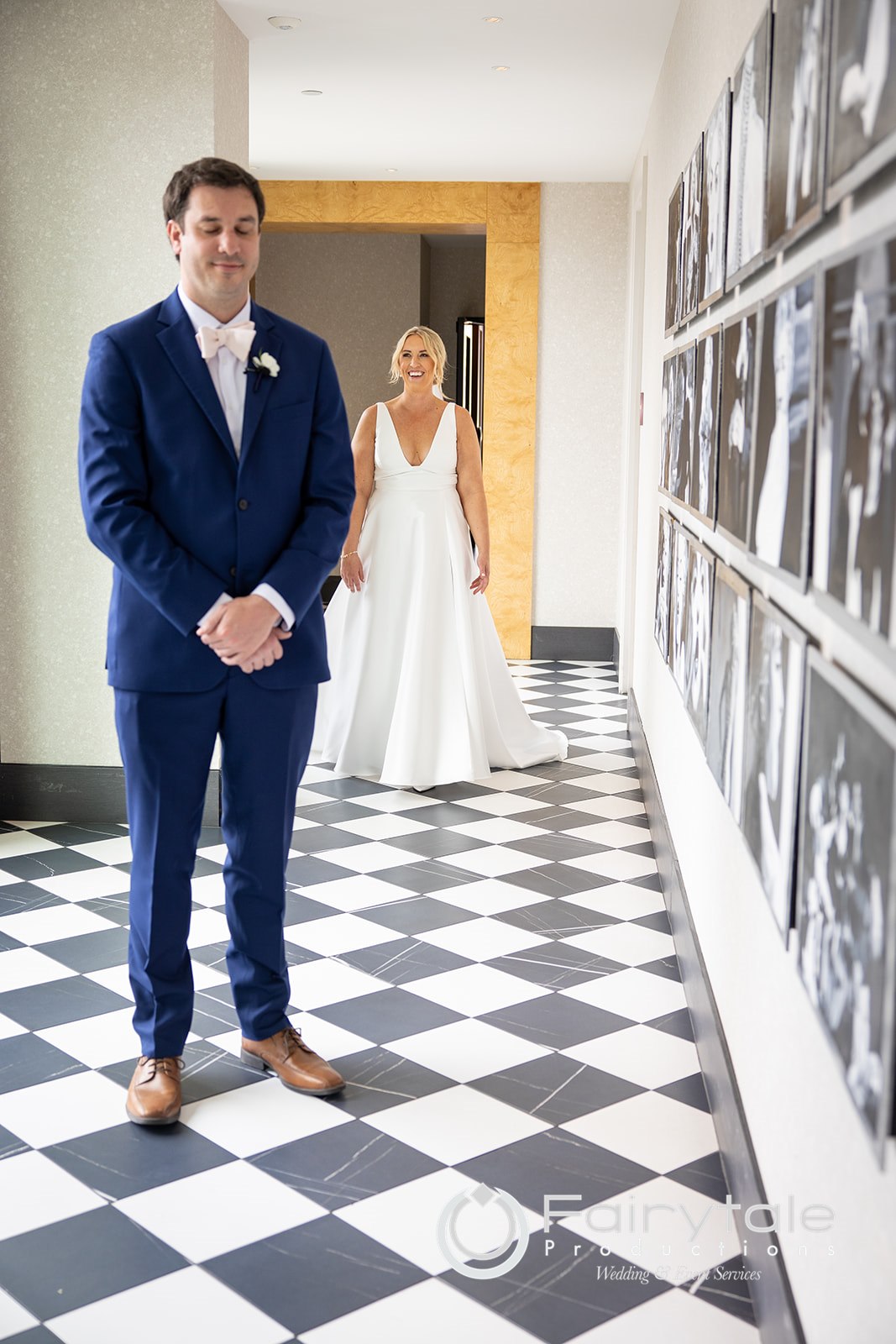 Bride walking to groom for first look